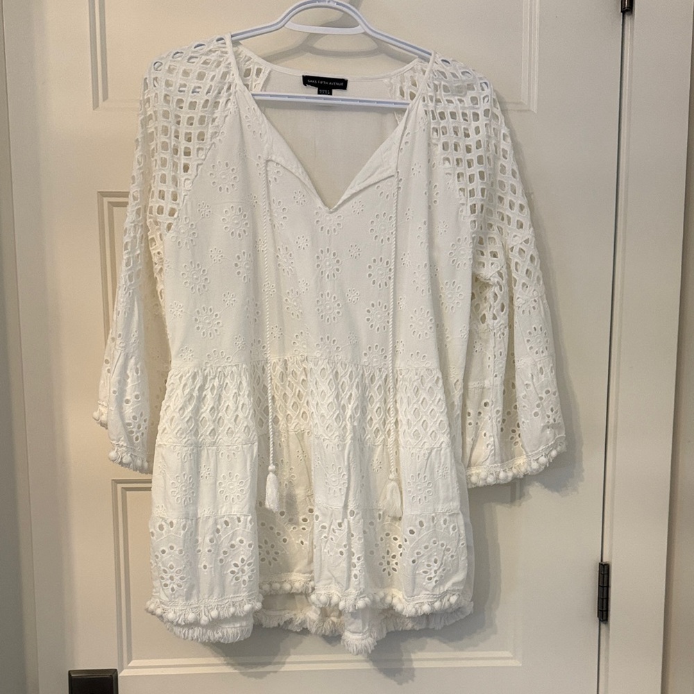 Saks Fifth Avenue White Eyelet Blouse